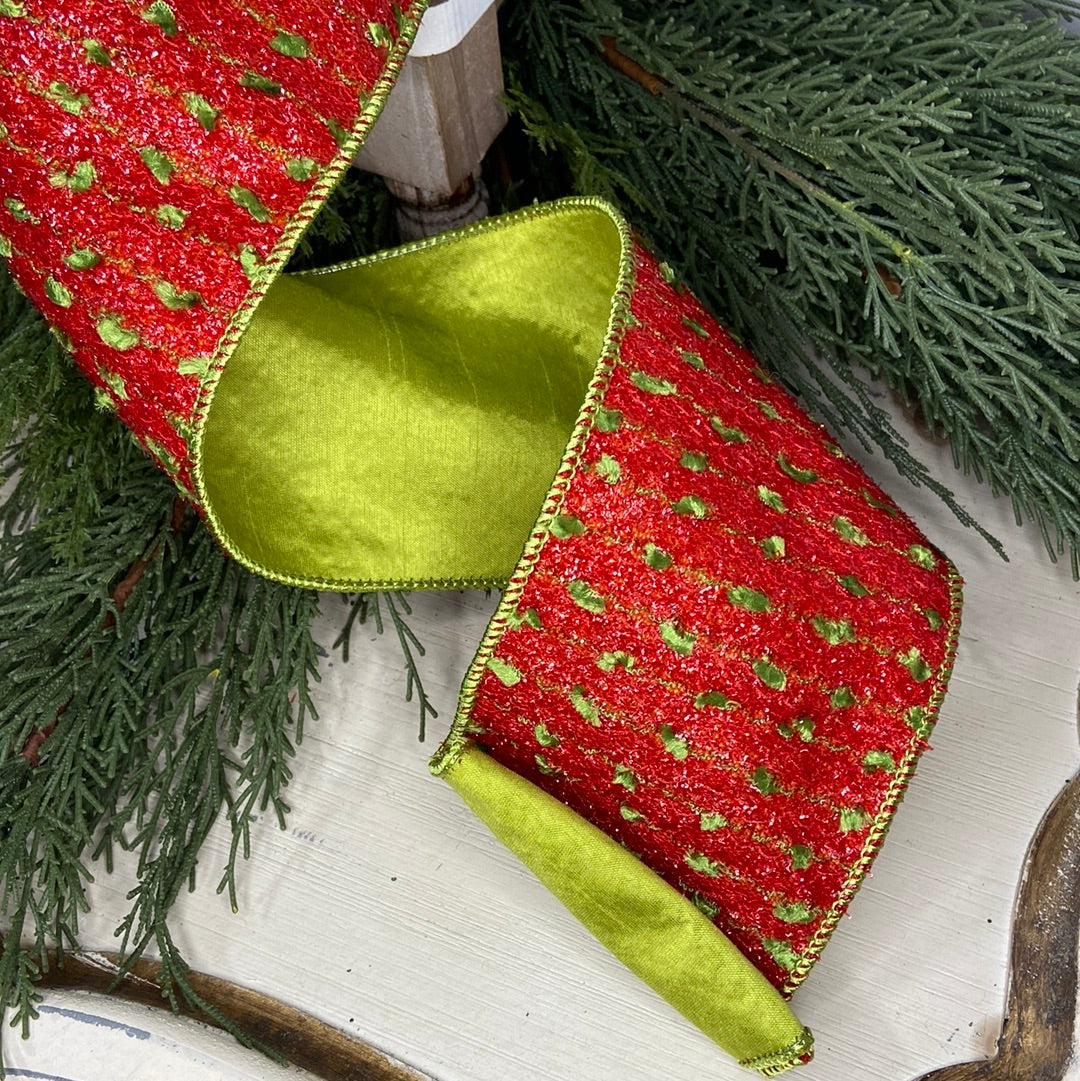 Red & Lime Fuzzy Ribbon 4”x 10yds