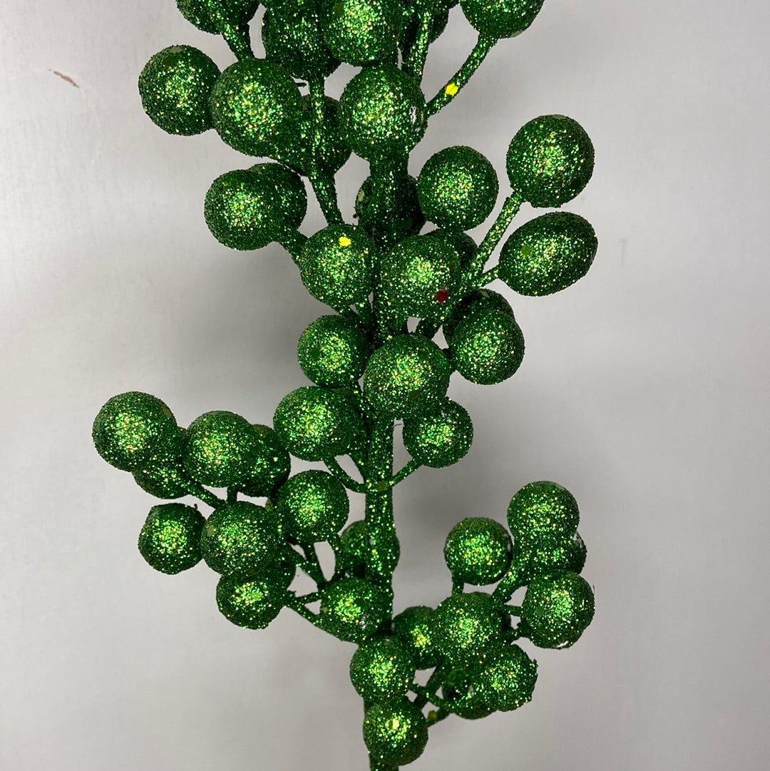 26” Green Glitter Berry Spray