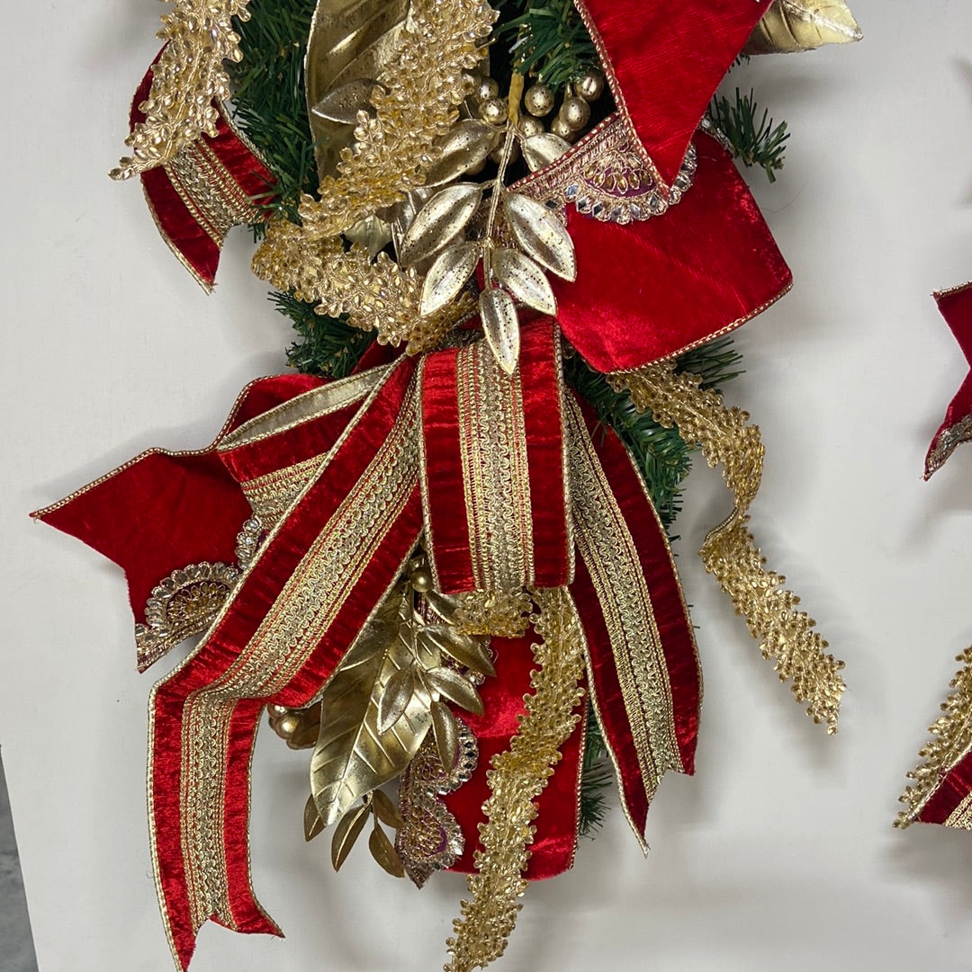 36” Pair Red and Gold Christmas Swags