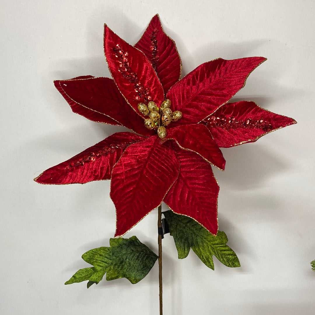 12” Red and Gold Poinsettia with 27” stem