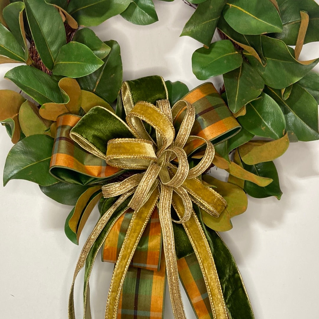 24” magnolia Wreath With Fall Ribbon