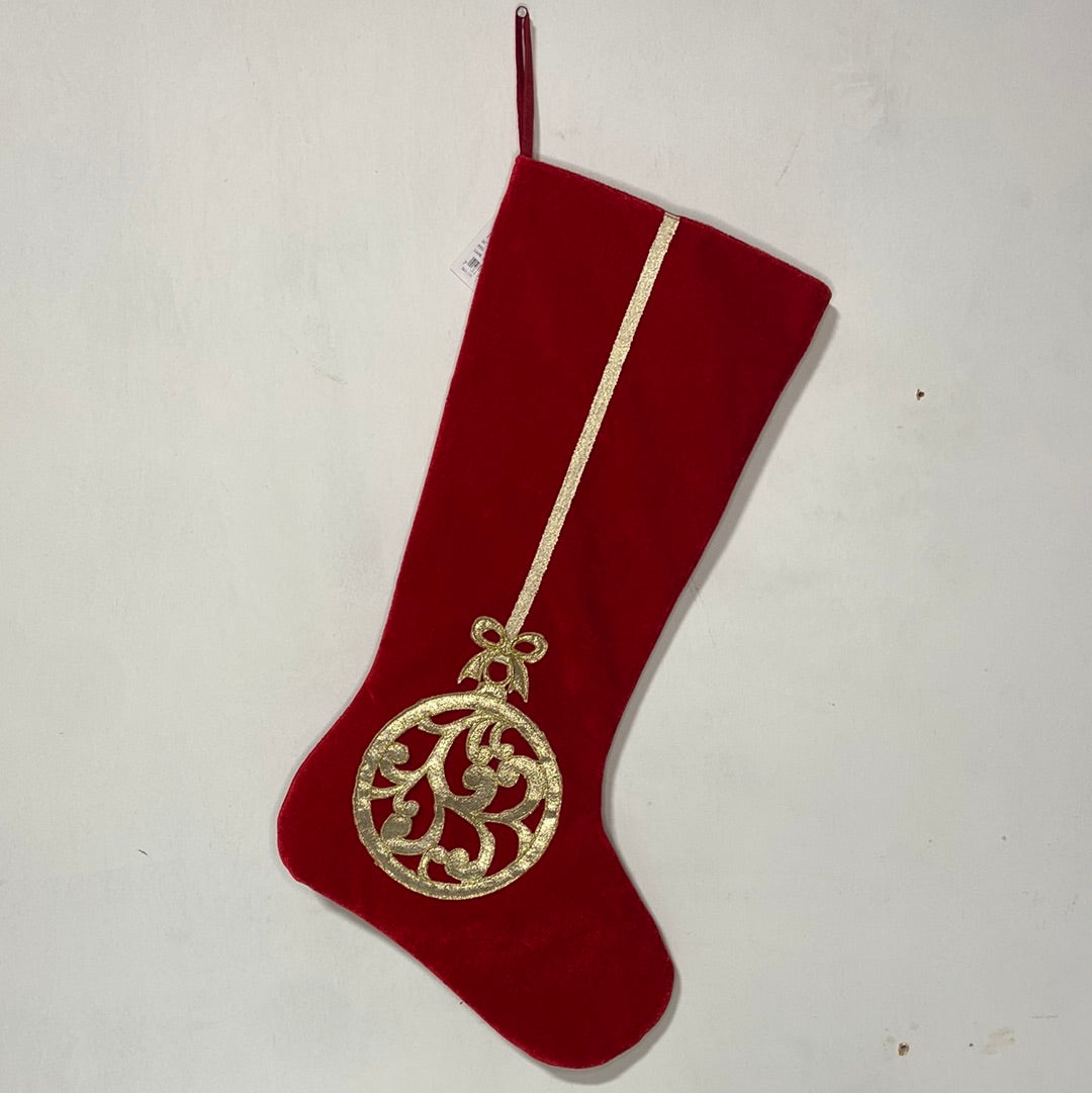 22” Red Velvet With Gold Ornament Stocking