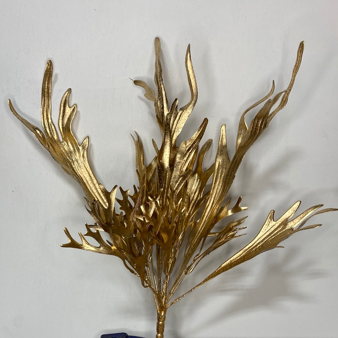 19” Gold Metallic Staghorn Fern Bush