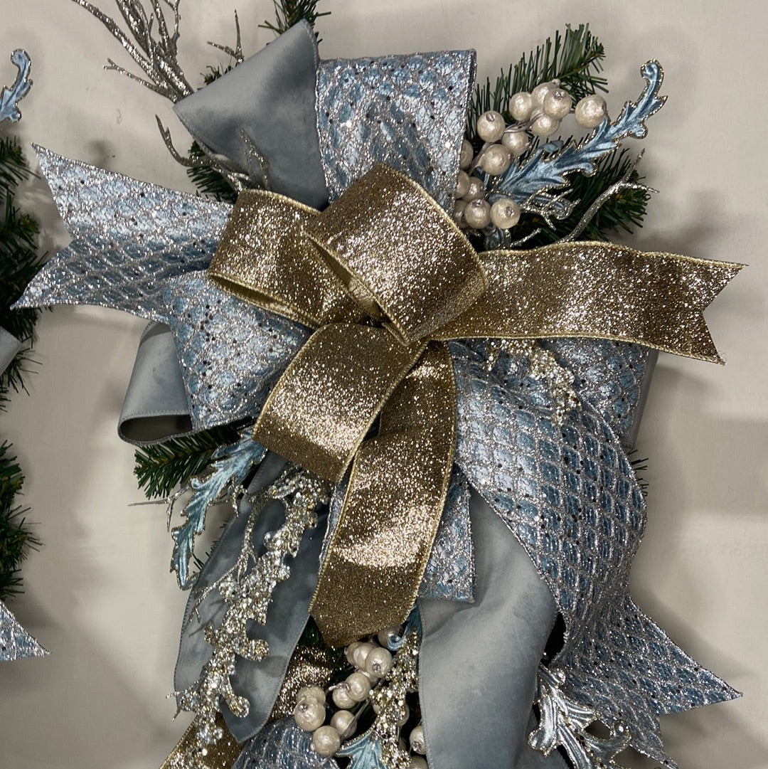 36” Pair Of Blue and Platinum Christmas Swags