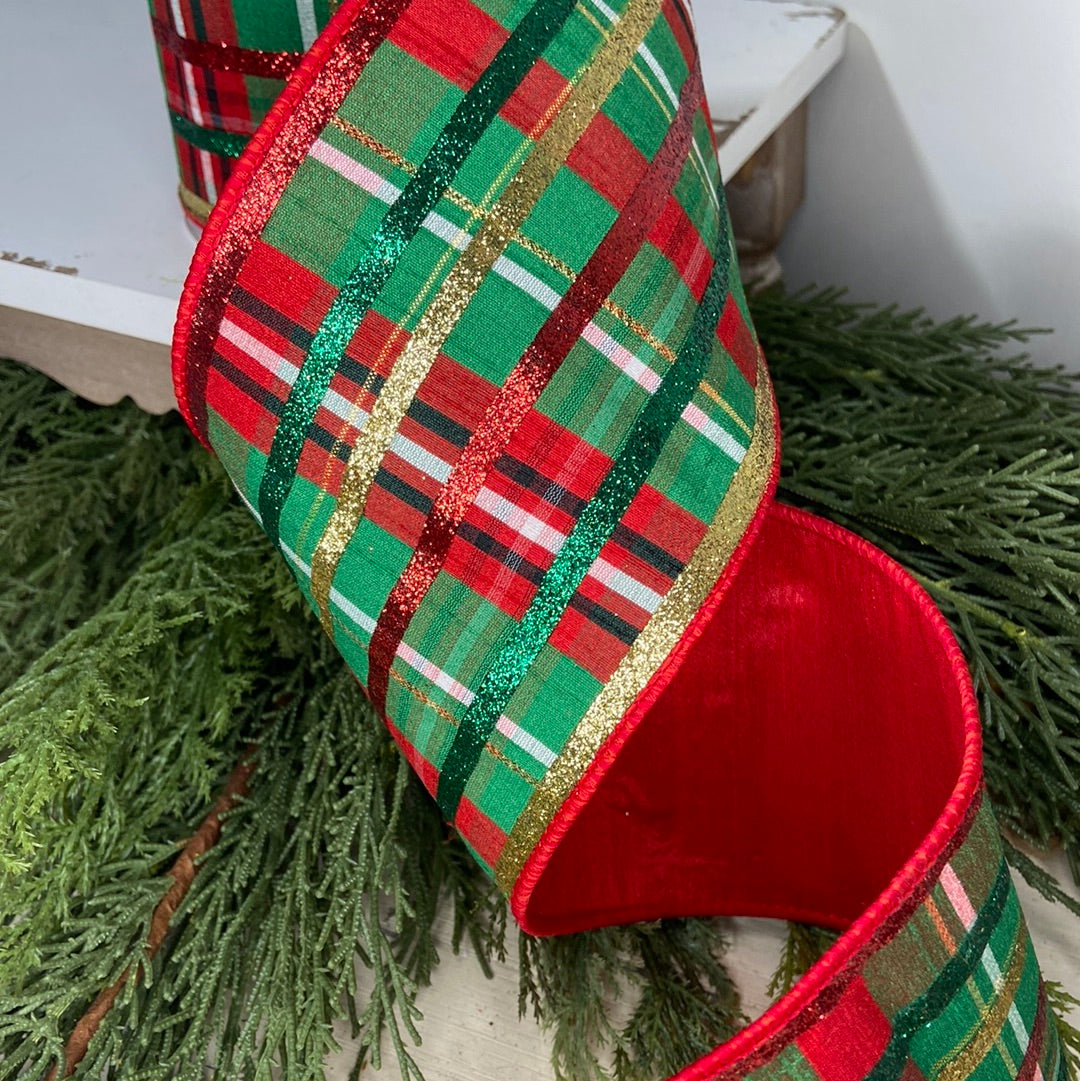 Red, Green,& Gold Plaid 4”x5yds