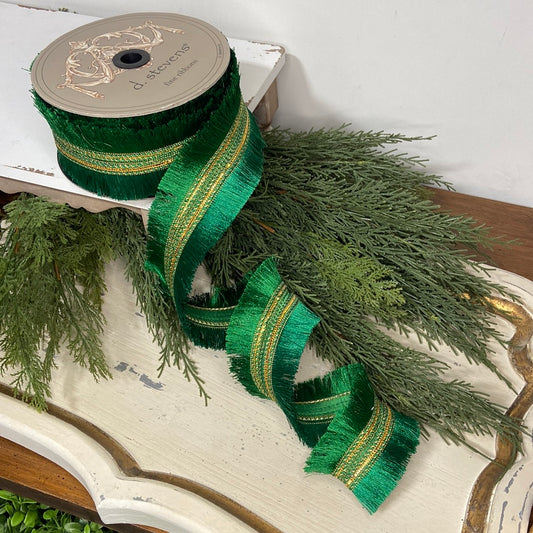 2.5” x 10yds Green Tassel Ribbon