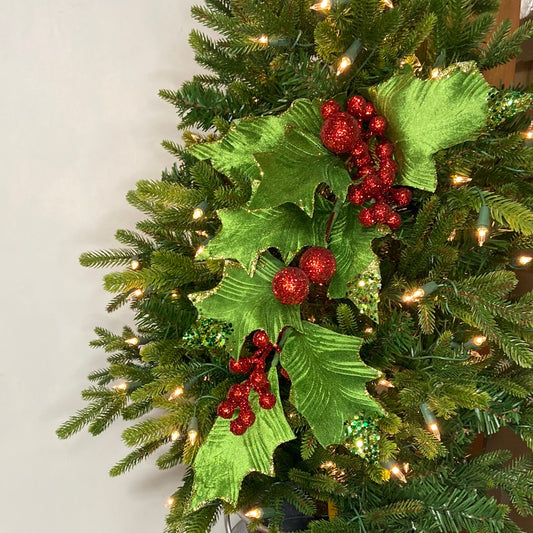 28” Red and Green Holly Spray