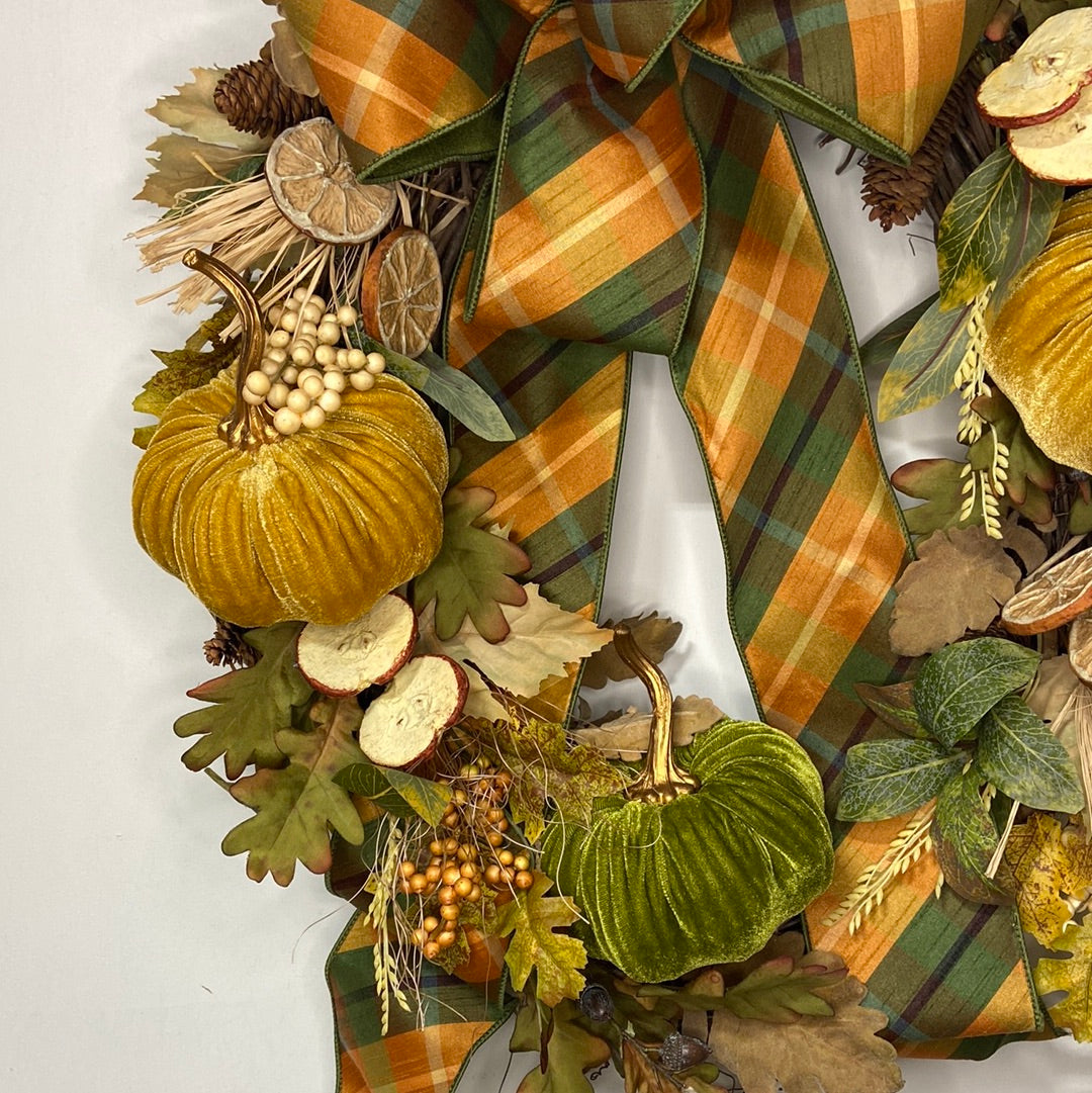 24” Velvet Pumpkin Wreath