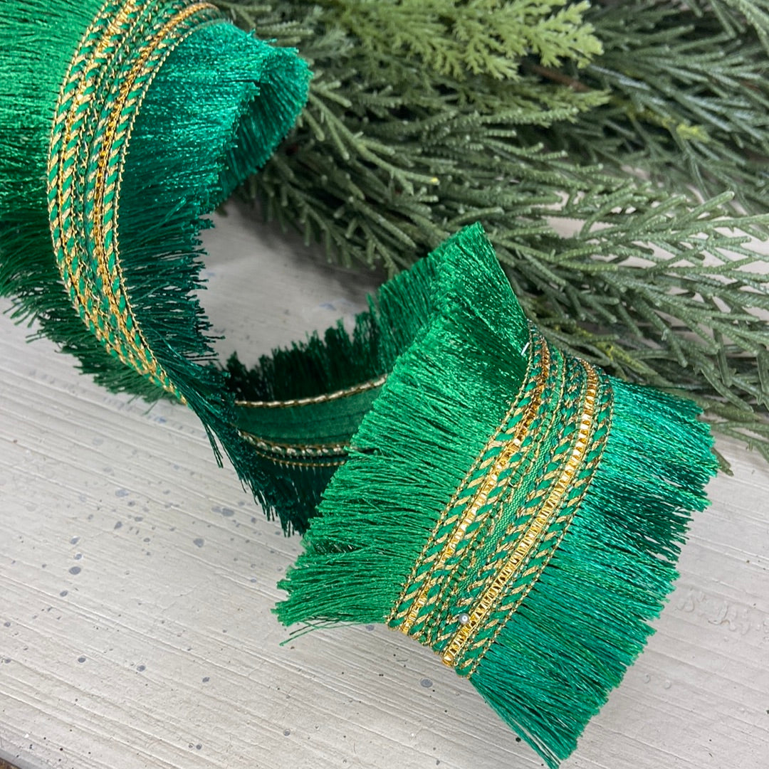 2.5” x 10yds Green Tassel Ribbon