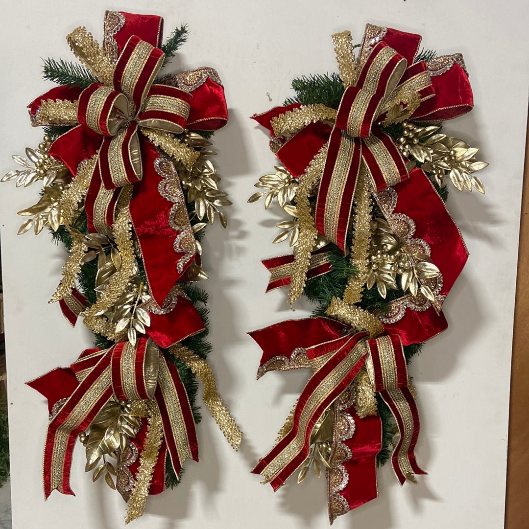 36” Pair Red and Gold Christmas Swags