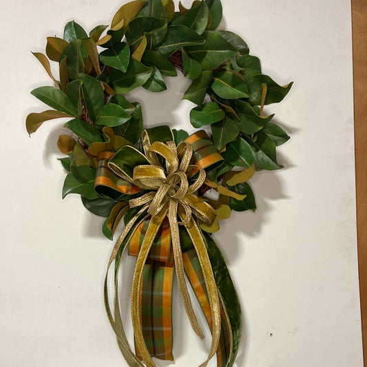 24” magnolia Wreath With Fall Ribbon